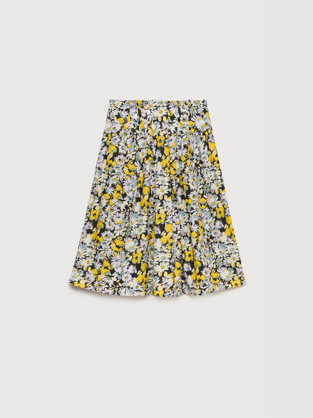 Black poplin skirt with Pop Flowers print - Skirts