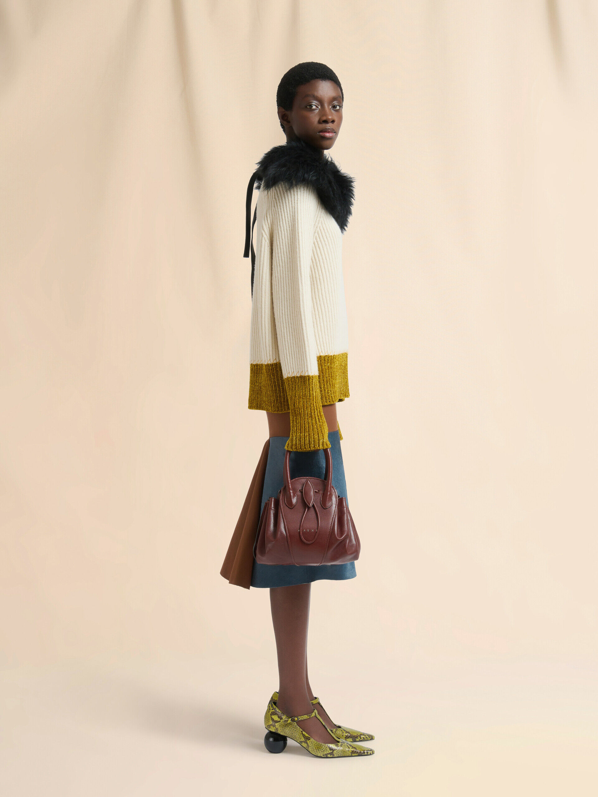 Brown leather Tulipea small handbag | Marni