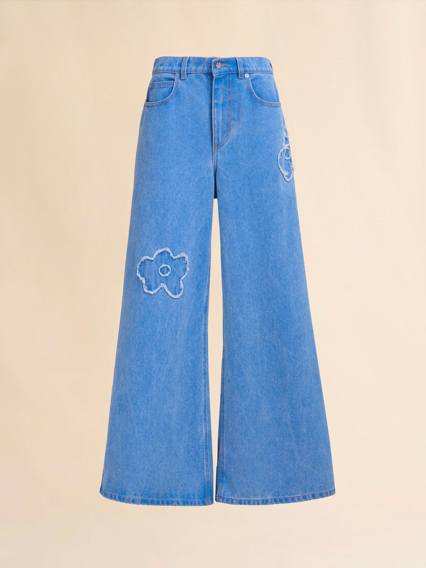 Light blue denim wide leg jeans with patch detail - Pants - Image 1