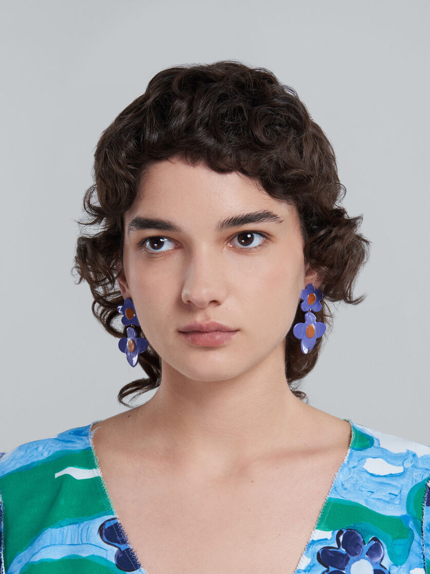 Earrings with two purple flowers - Earrings - Image 2