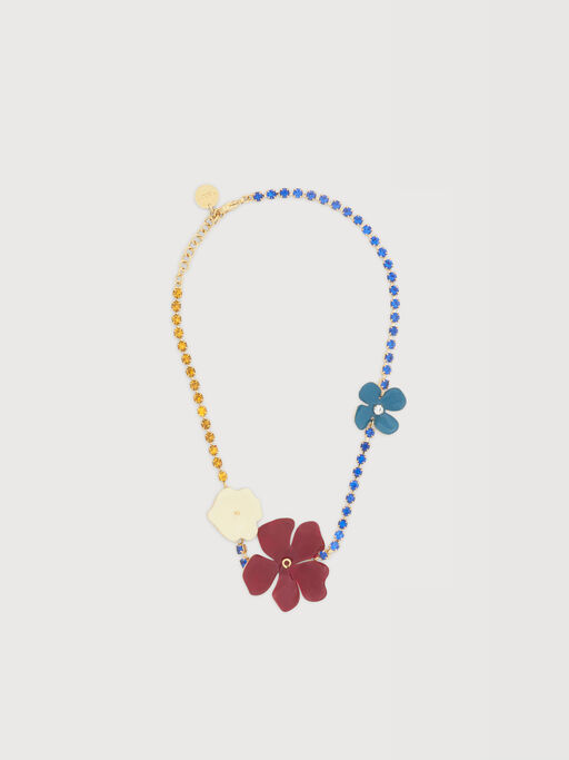 Collier avec fleurs &eacute;maill&eacute;es multicolores et strass - Colliers