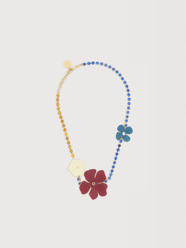 Burgundy enamel flower rhinestone necklace - Necklaces