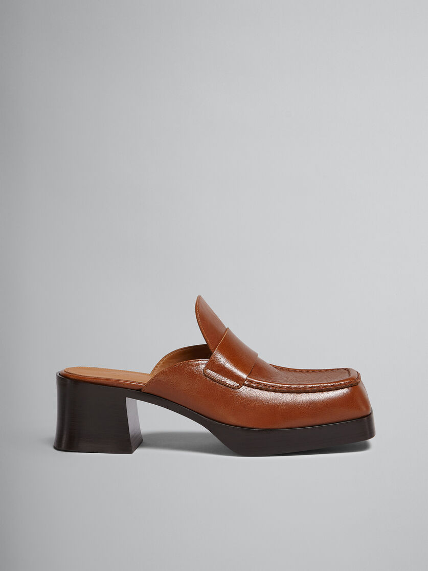 Brown leather heeled mule - Clogs - Image 1