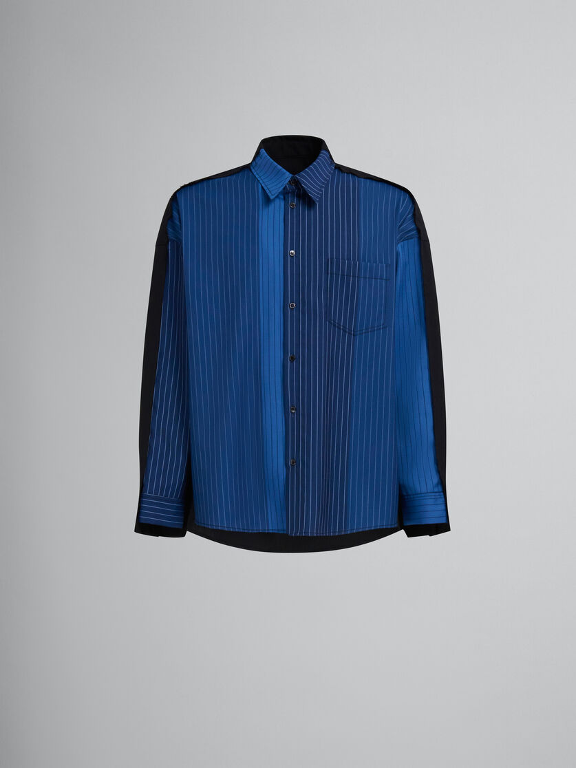 Blue dégradé pinstripe wool shirt with contrast back - Shirts - Image 1