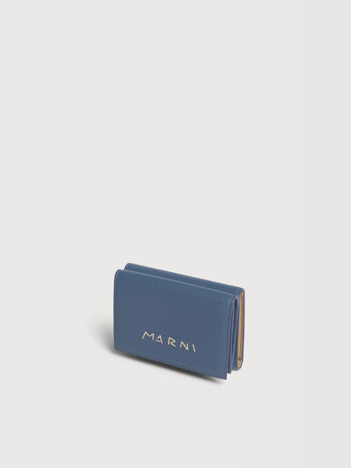 ブルー レザー製三つ折りウォレット、Marni Mending刺繍入り - 財布