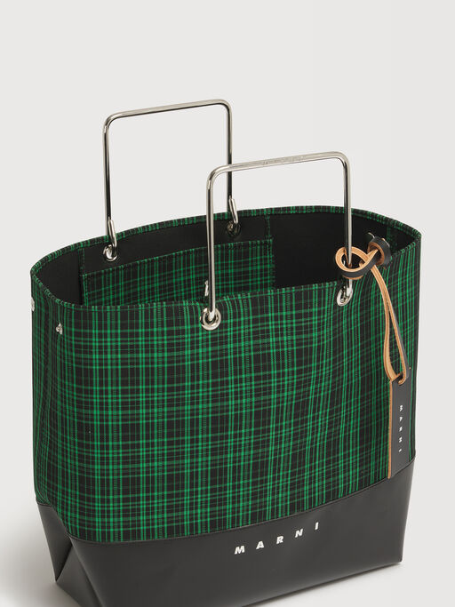 Green checked twill shopper with metal handles - Shopping Bags