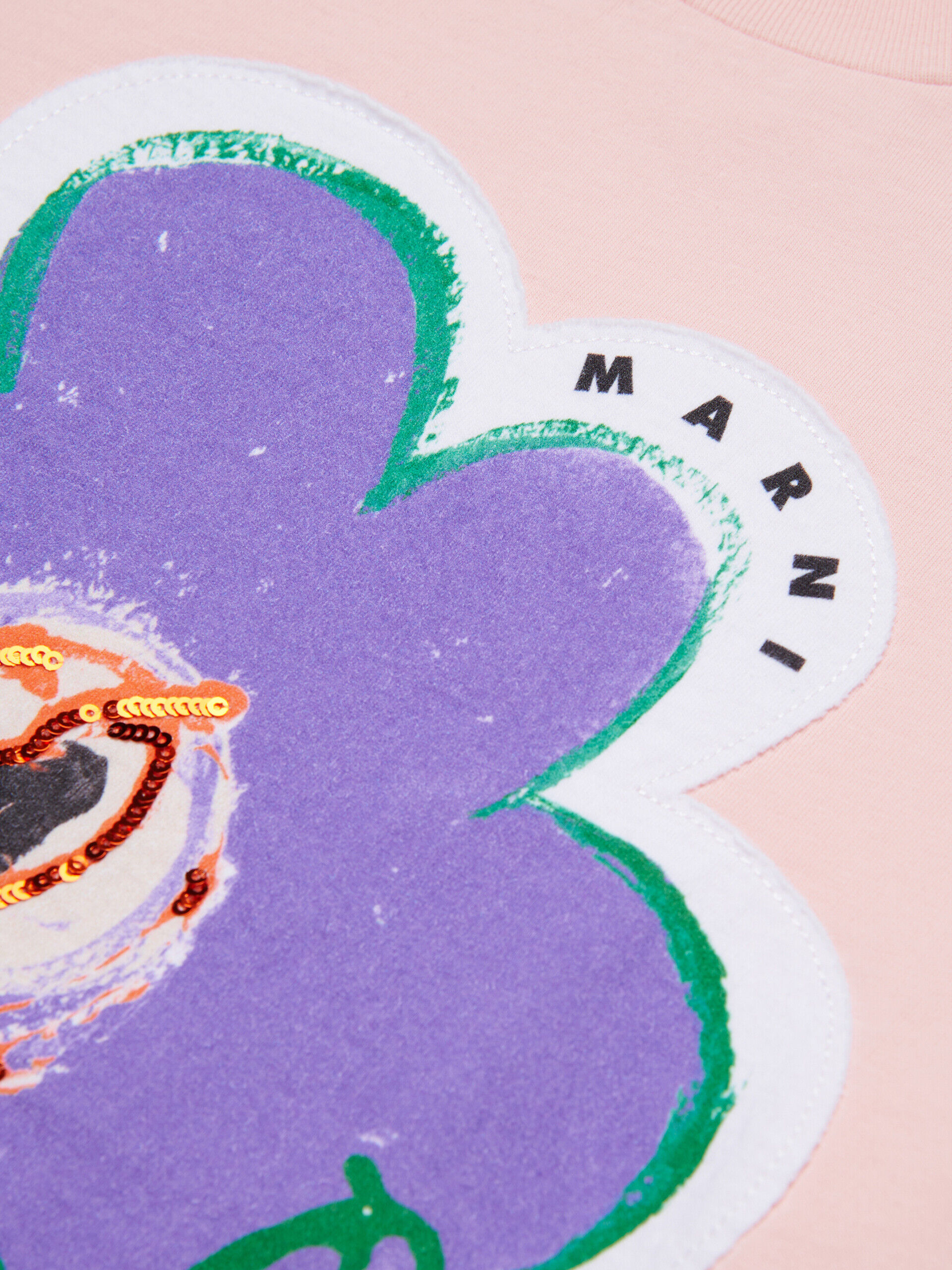 MARNI 刺繍デザイン Tシャツ Pink cotton T-shirt with Dessert Flower patch | Marni