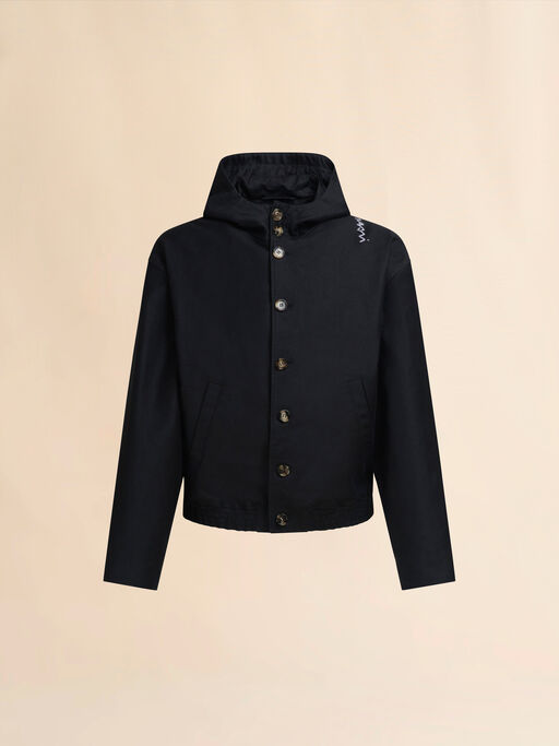 Black gabardine hooded jacket - Jackets