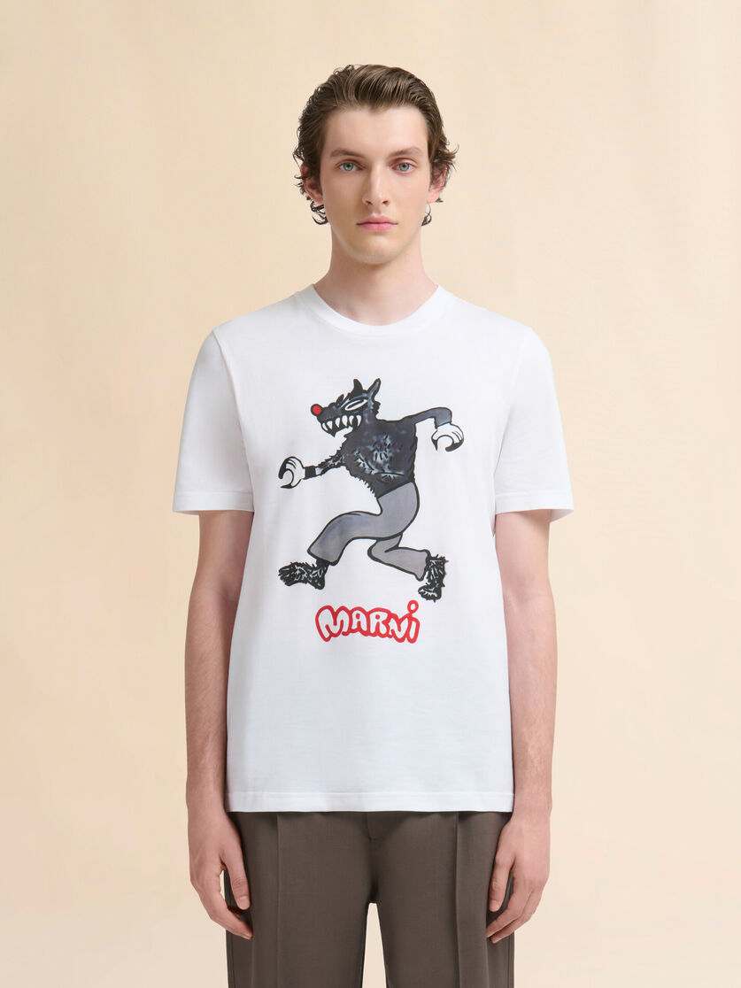 White cotton T-shirt with wolf print - Shirts - Image 2