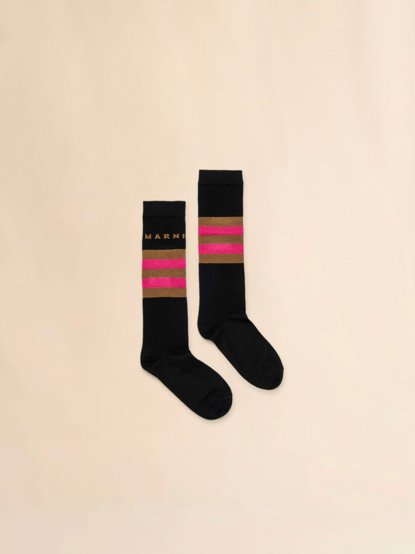 Grey melange cotton-nylon socks with contrast stripes - Socks - Image 1