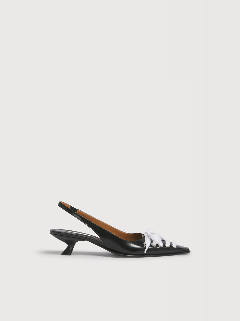 Slingback stringato in pelle nera, Image 1