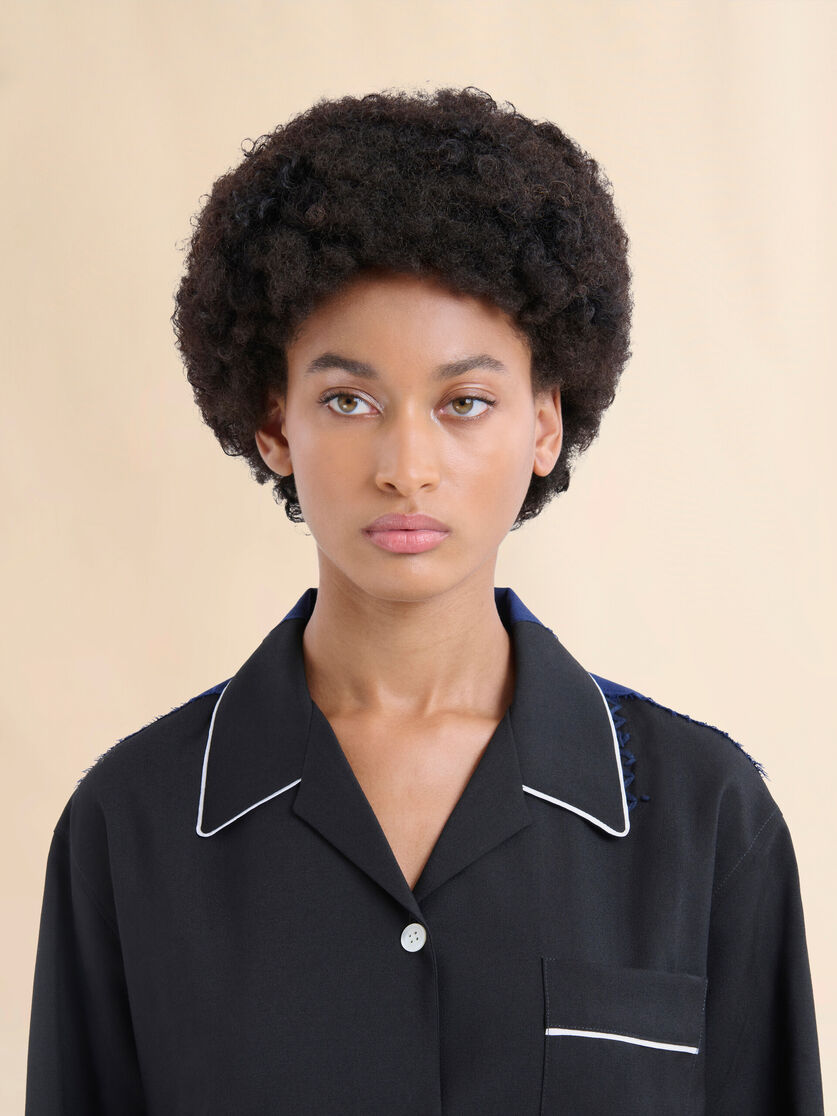 Black wool pyjama shirt with contrasting back - Shirts - Image 4
