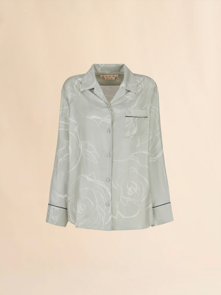 Camicia in seta verde con stampa Aurora - Camicie - Image 1