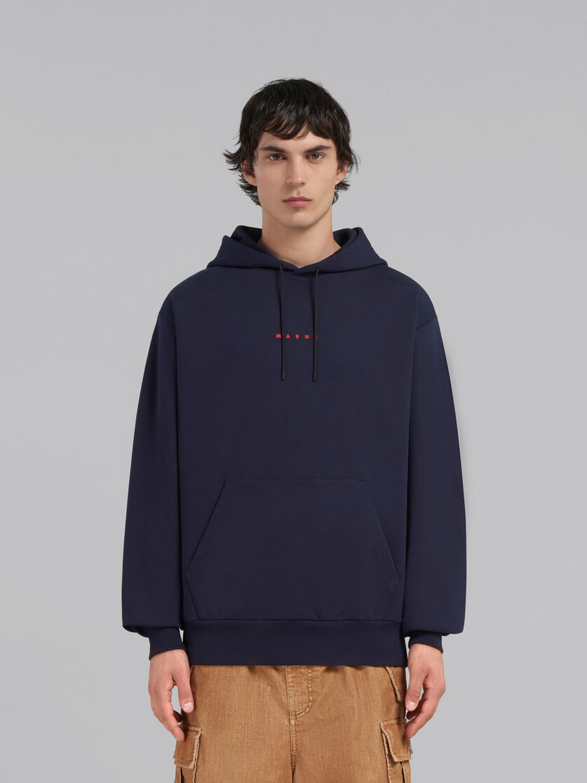 Blue organic cotton hoodie with Marni print | Marni