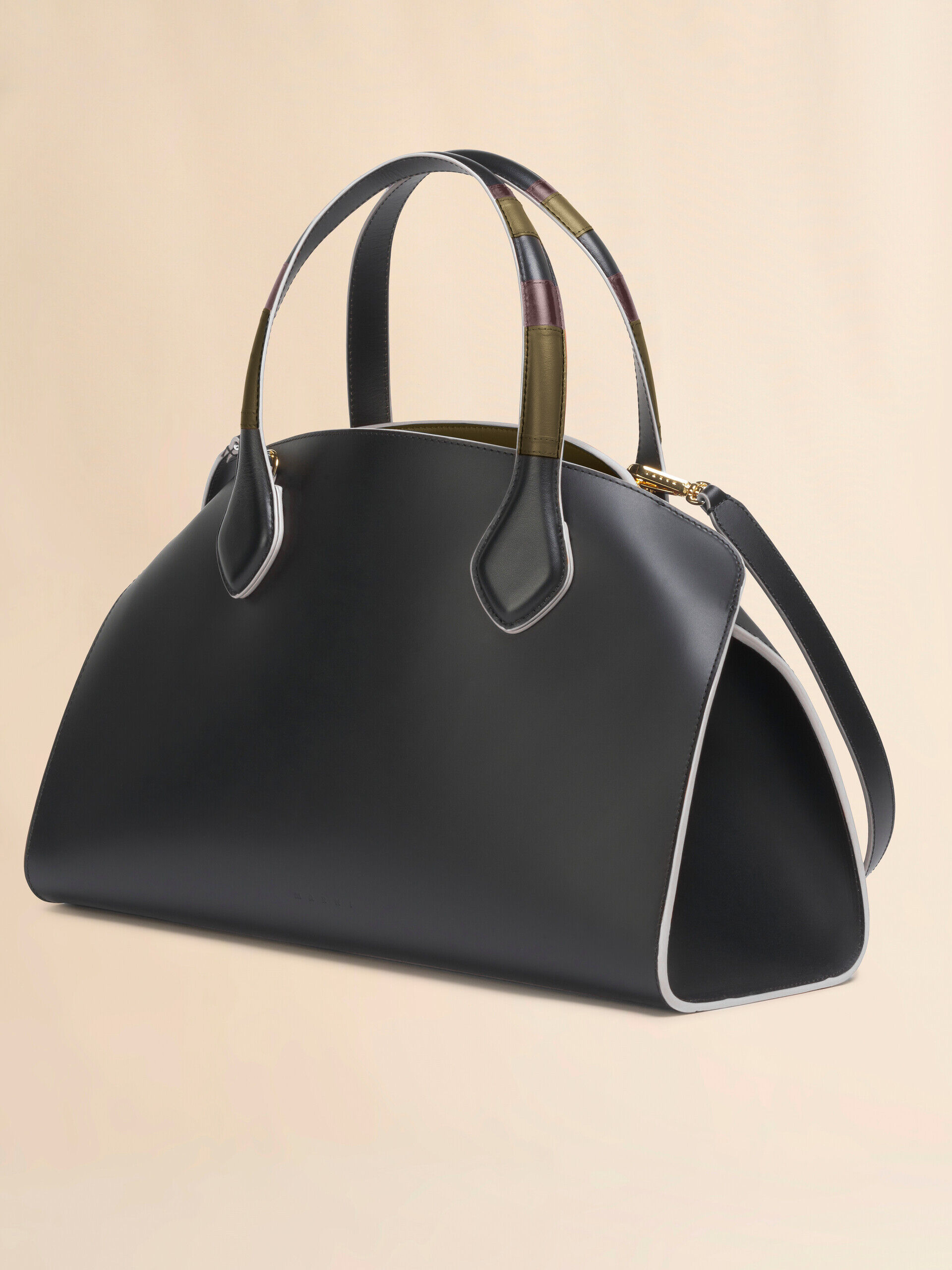 Black leather Overlap medium handbag | Marni