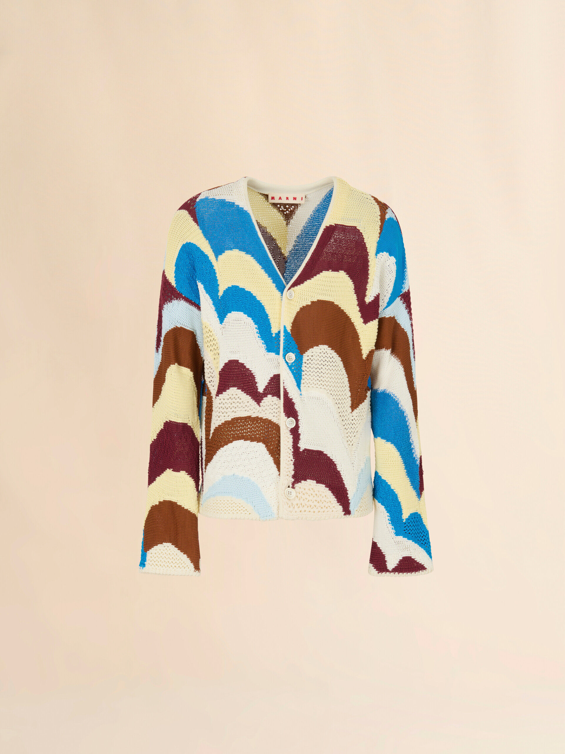 Burgundy and blue cotton crochet-effect cardigan | Marni