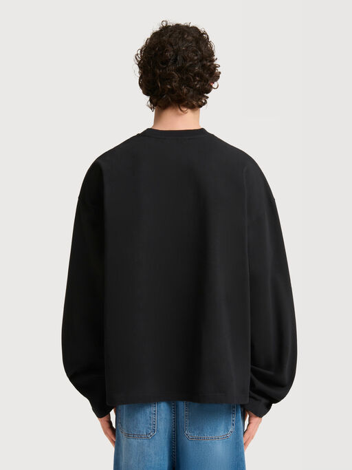 Black cotton long-sleeved T-shirt with patch logo - Shirts