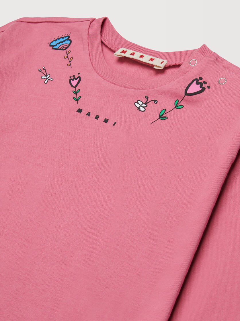 Pink long-sleeved cotton T-shirt with flower prints, Image 3