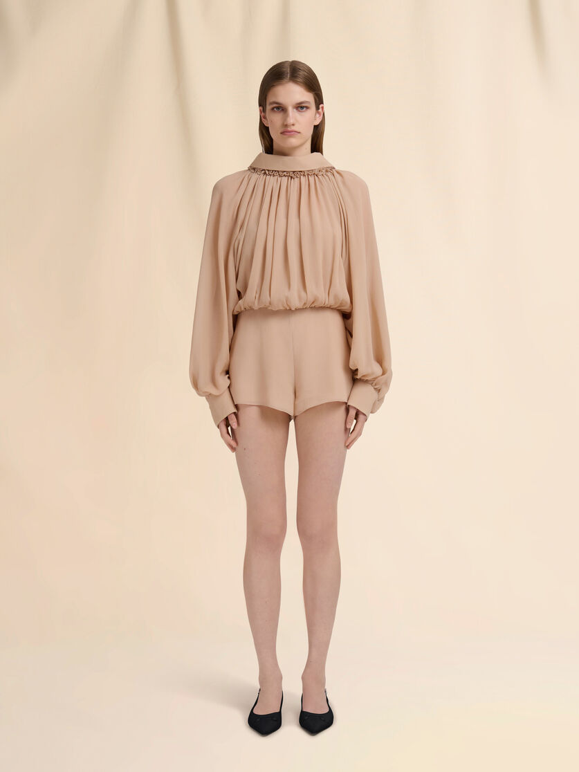 Beige creponne playsuit with gathering - Overalls - Image 2