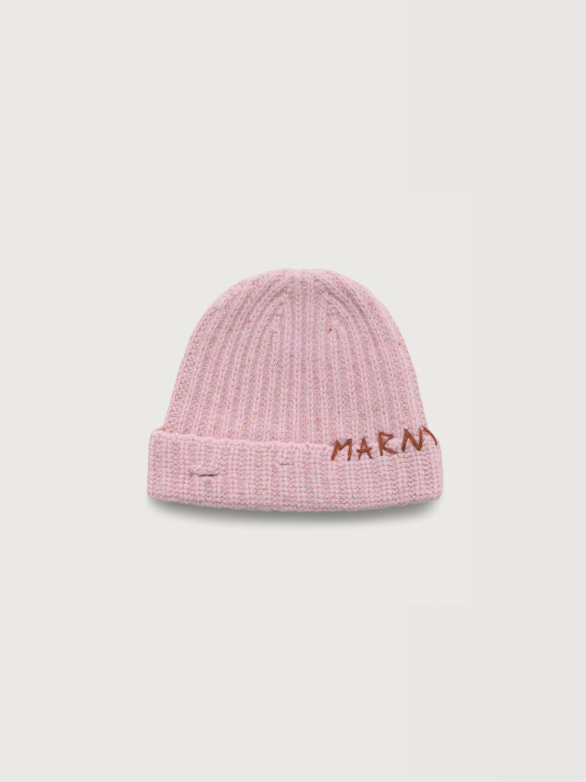 Pink Shetland wool beanie with Marni Mending, Image 1
