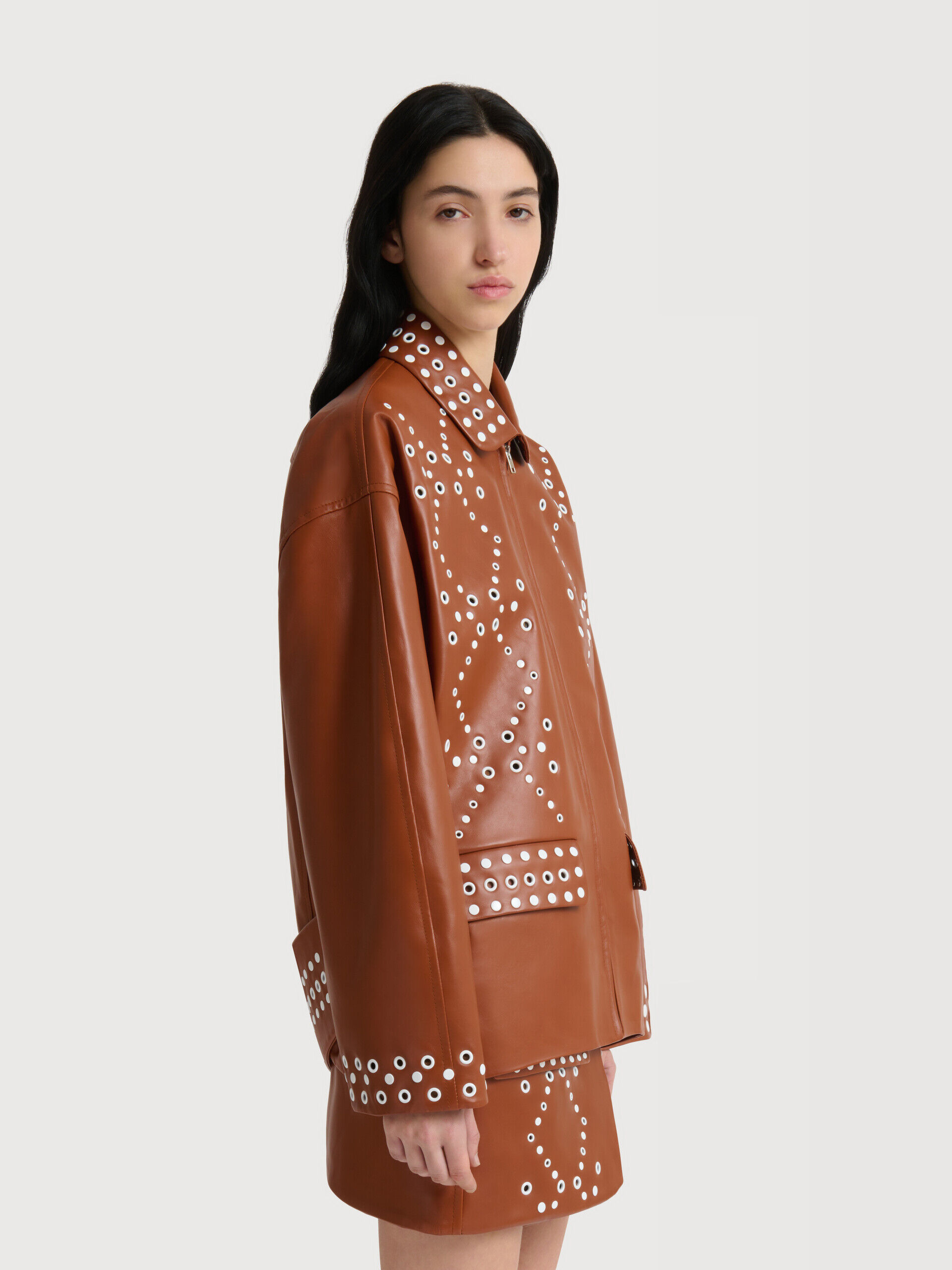 Brown leather jacket with studs | Marni