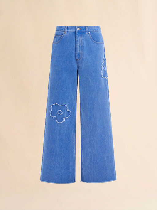 Mid rise blue jeans with patch detail - Pants