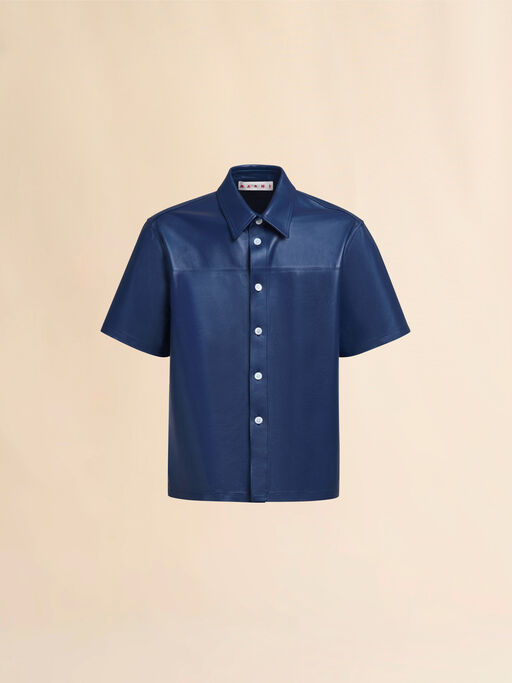Camicia a maniche corte in nappa blu scuro - Camicie