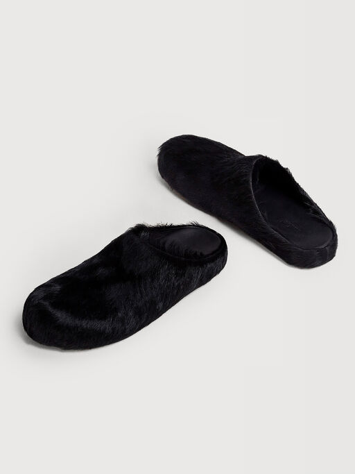 Black long hair calfskin Fussbett sabot - Clogs