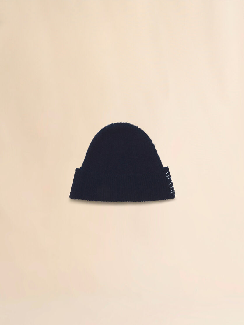 Deep blue wool-cashmere beanie with Marni Mending - Hats - Image 2
