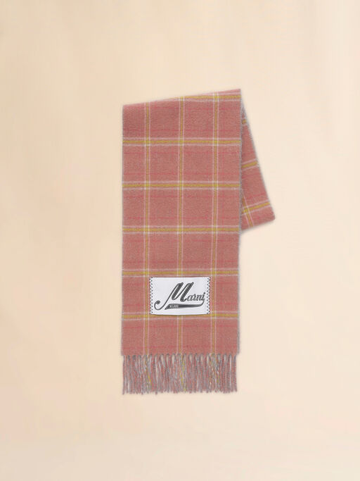 Pink wool-blend scarf with checked pattern - Scarves