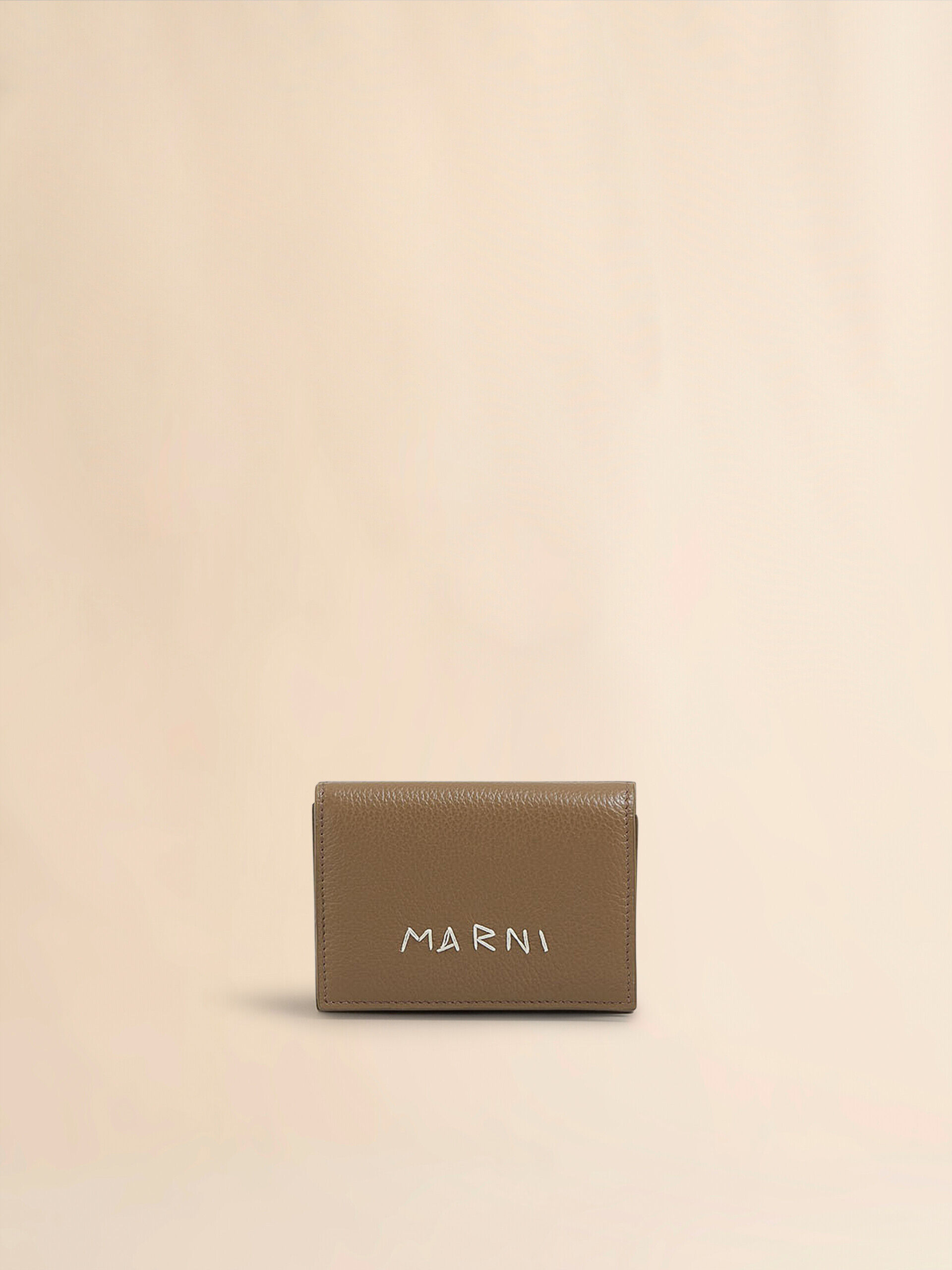 Brown leather trifold wallet with Marni Mending embroidery