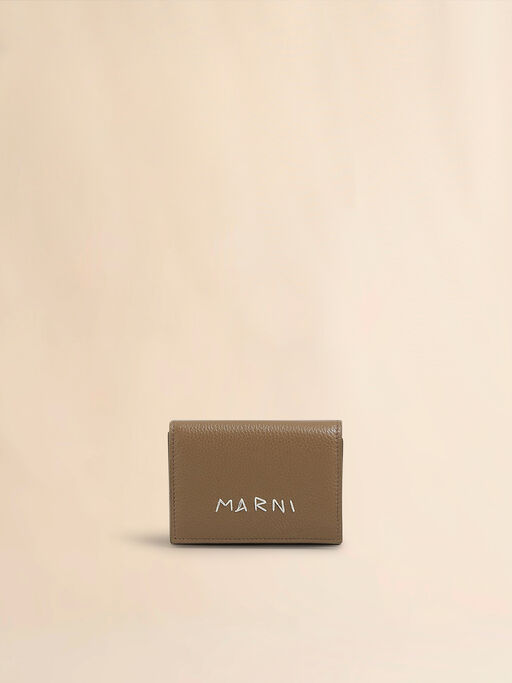 Brown leather trifold wallet with Marni Mending embroidery - Wallets