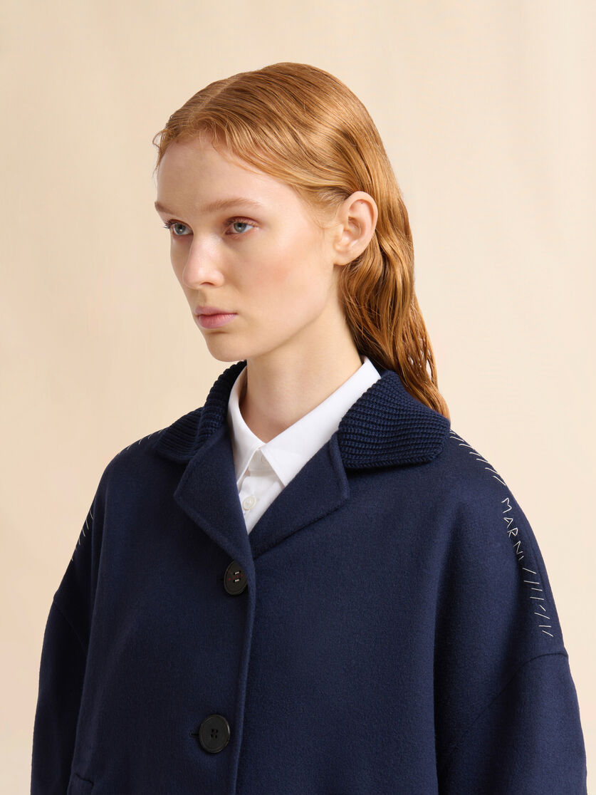 Deep blue wool and cashmere jacket with knit trims - Jackets - Image 4
