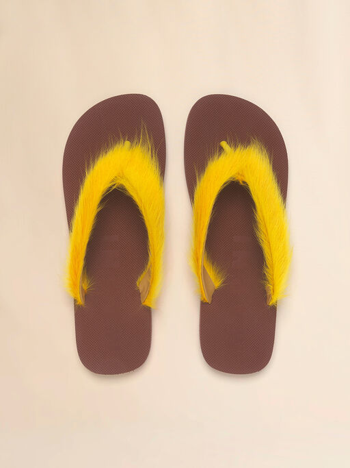 Brown and yellow ponyhair flip-flop - Sandals