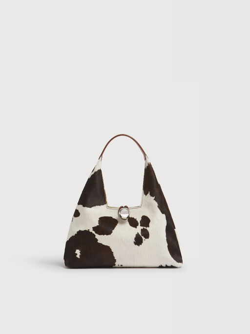 White and brown cow-print ponyhair Trapeze mini top handle bag - Handbags