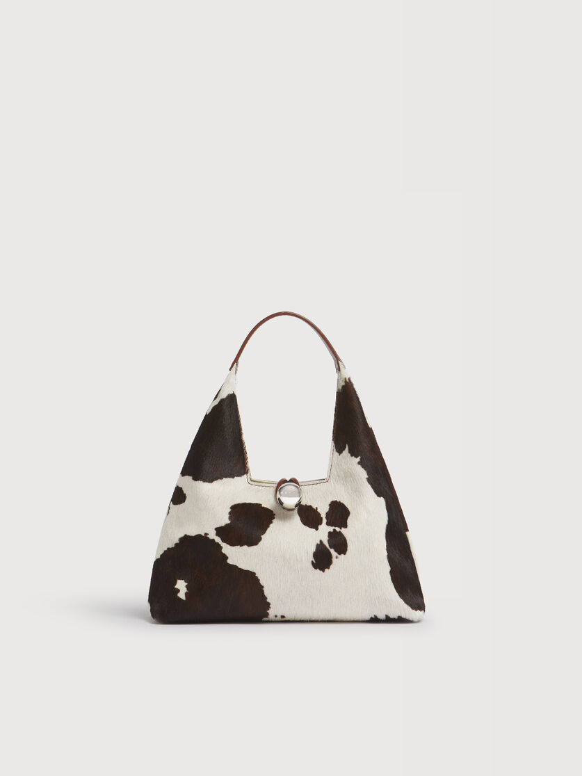White and brown cow-print ponyhair Trapeze mini top handle bag, Image 1