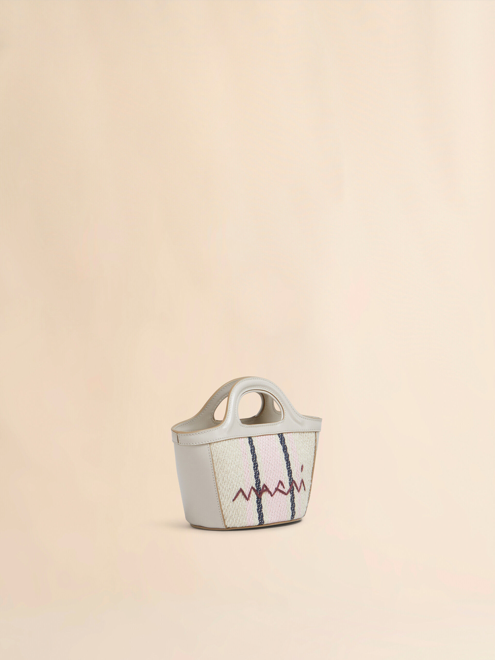 Marni オフホワイト＆グレー マイクロ Tropicalia トートバッグ Tropicalia Micro Bag in grey leather and raffia-effect