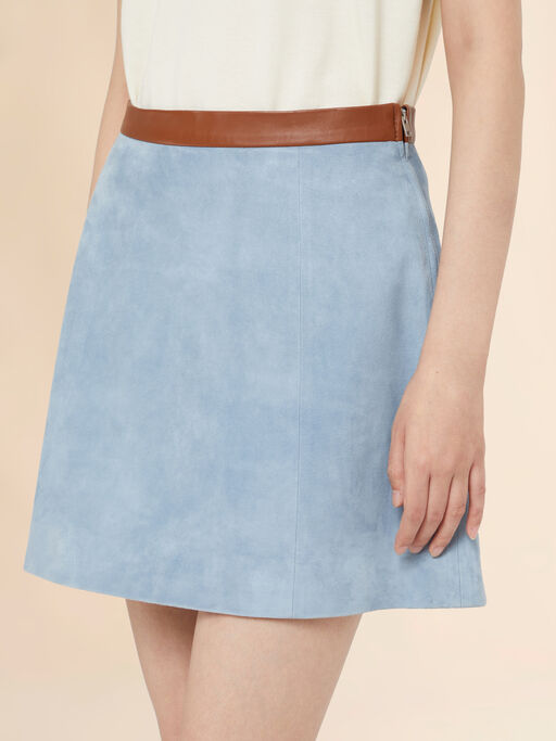 Light blue suede flared mini skirt - Skirts