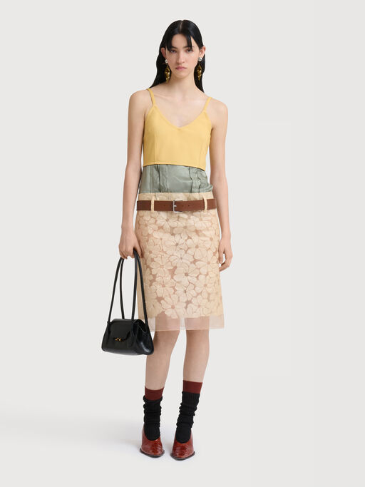Yellow organza flower dress with satin waist - Dresses