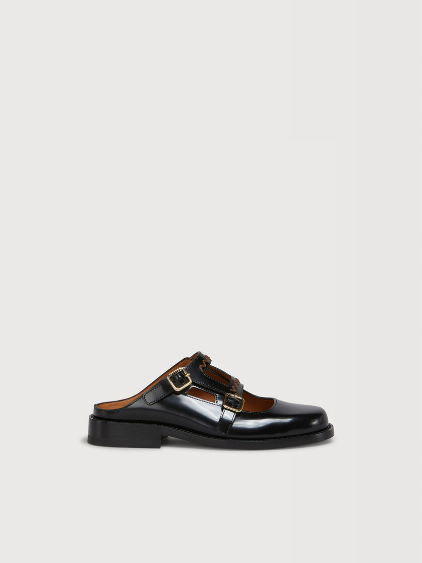 Black leather loafer with double buckle, Image 1