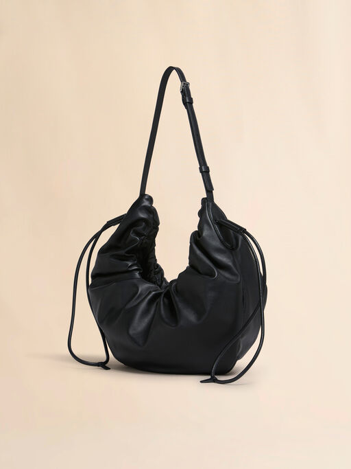Black leather Scrunchie small hobo bag - Shoulder Bags
