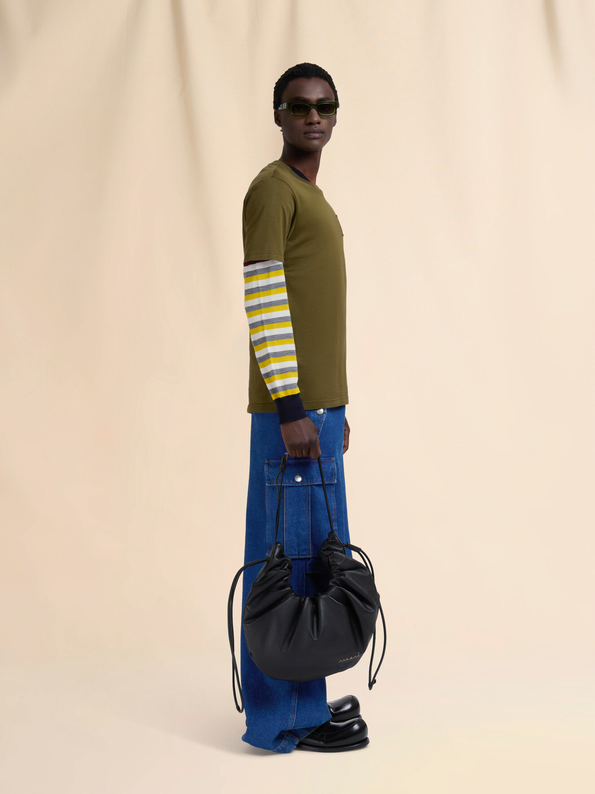 Deep green cotton crew neck T-shirt with Marni label | Marni