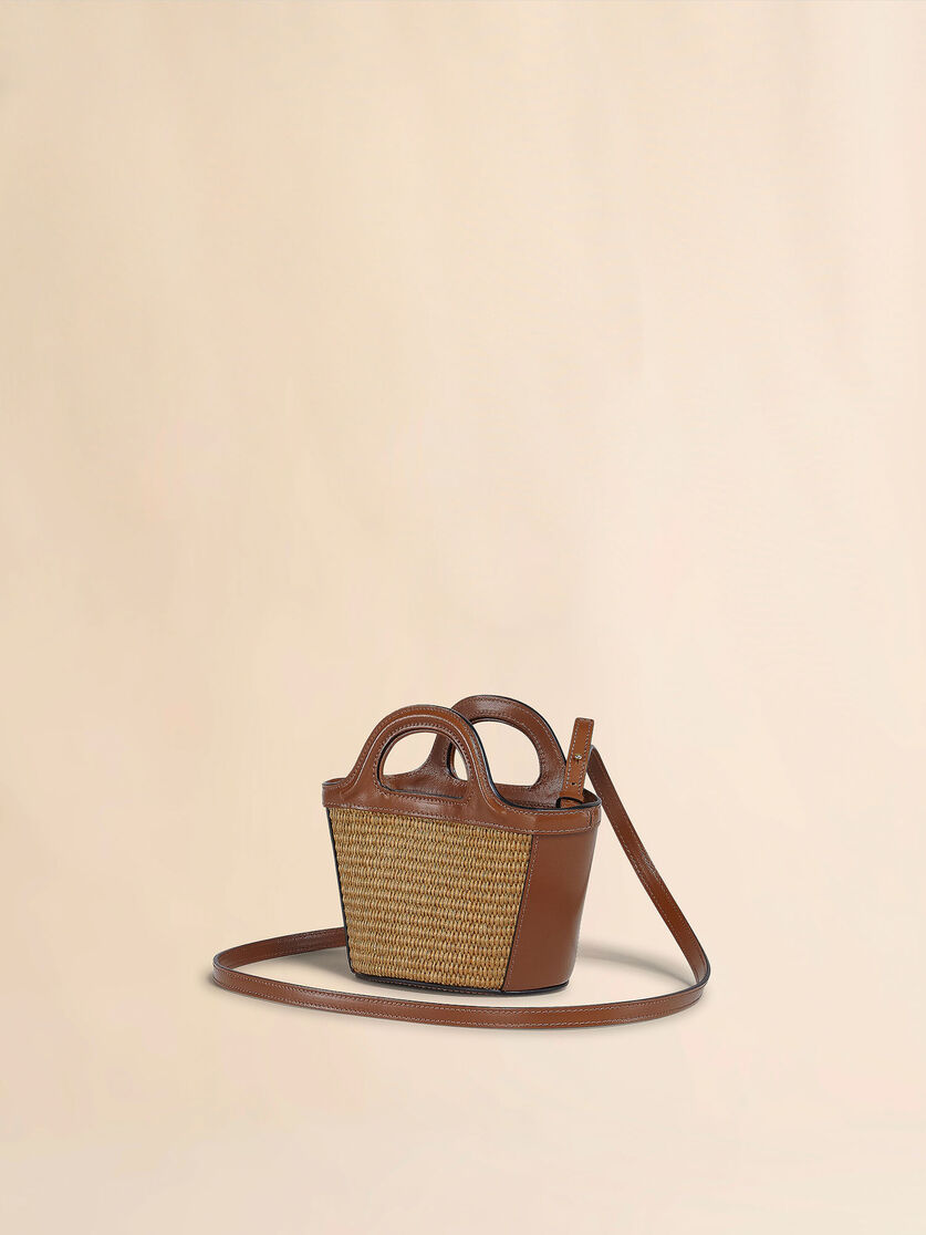 Tropicalia Micro Bag in light blue leather and raffia-effect fabric - Handbags - Image 3
