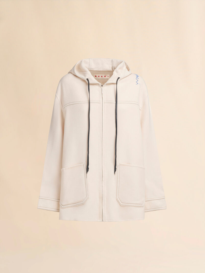 White cashmere wool hoodie with Marni Symbol - Jackets - Image 1