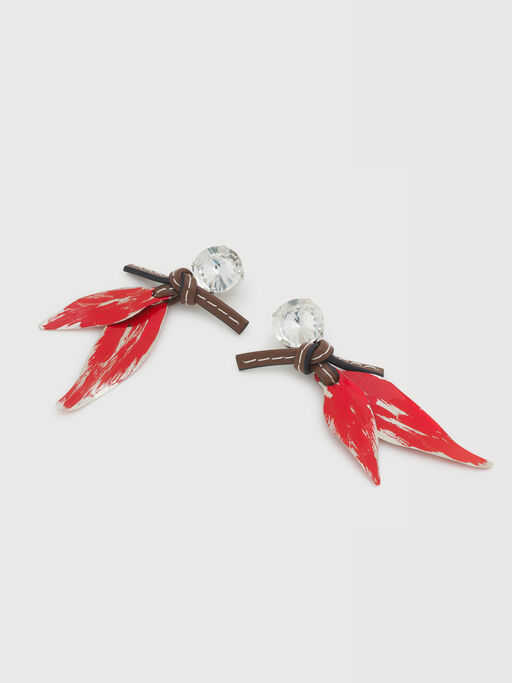 Red leaf charm leather earrings - Earrings