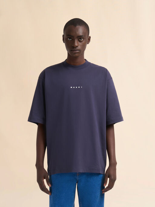 Dunkelblaues T-Shirt aus Bio-Baumwolle mit Mini-Marni-Logo - Hemden