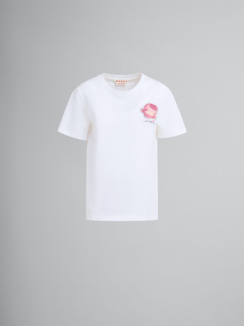 Camiseta blanca de punto ecológico con parche en forma de flor - Camisetas - Image 1