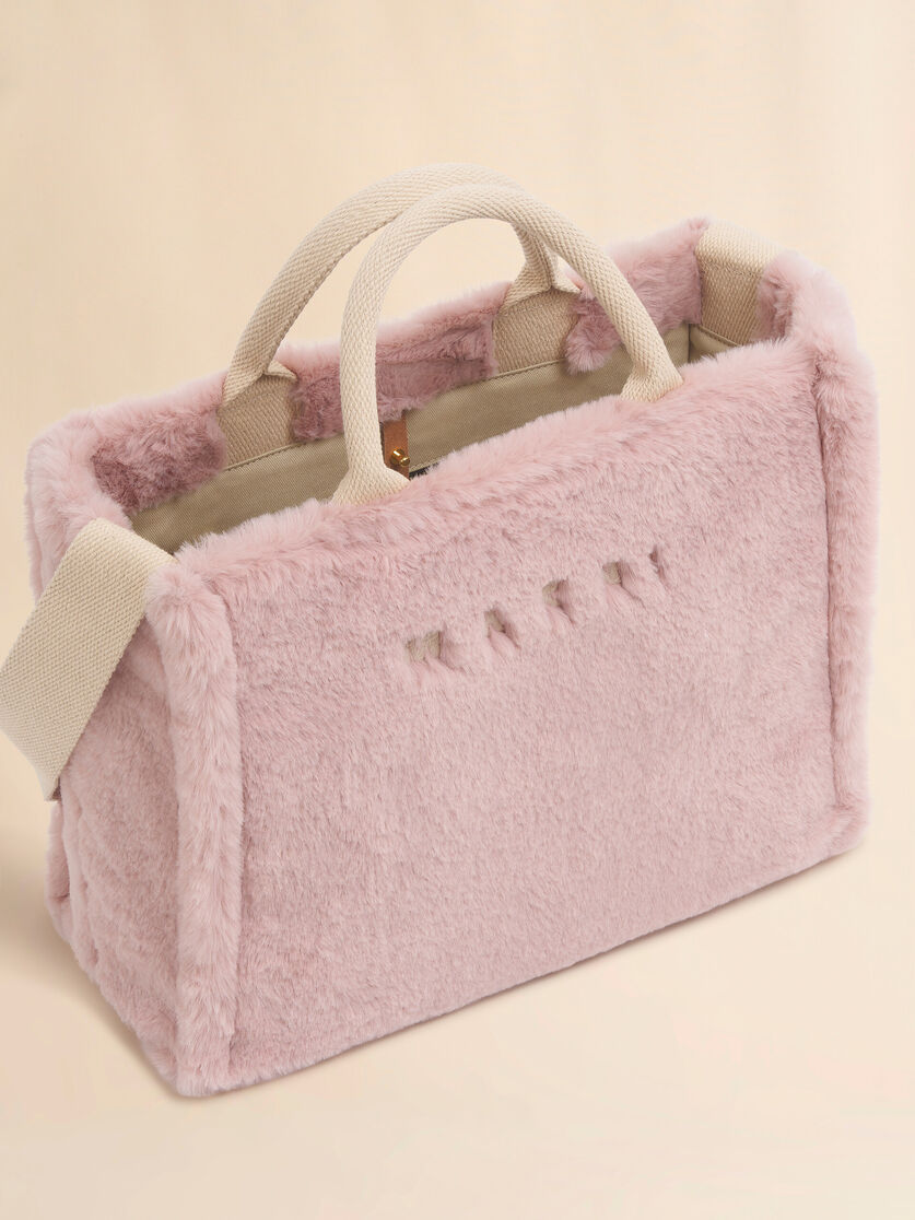 ライトブルー フェイクファー製バスケットショッパー - ショッピングバッグ - Image 4