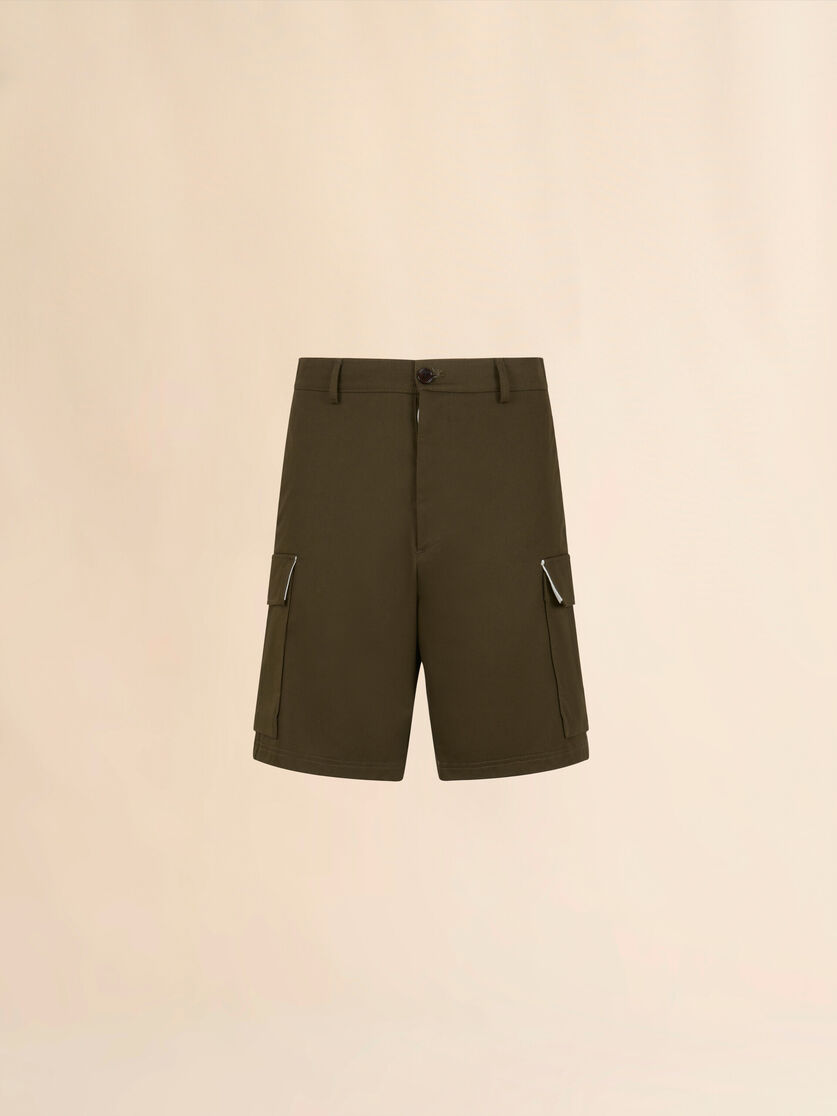 Deep green organic gabardine cargo shorts - Pants - Image 1