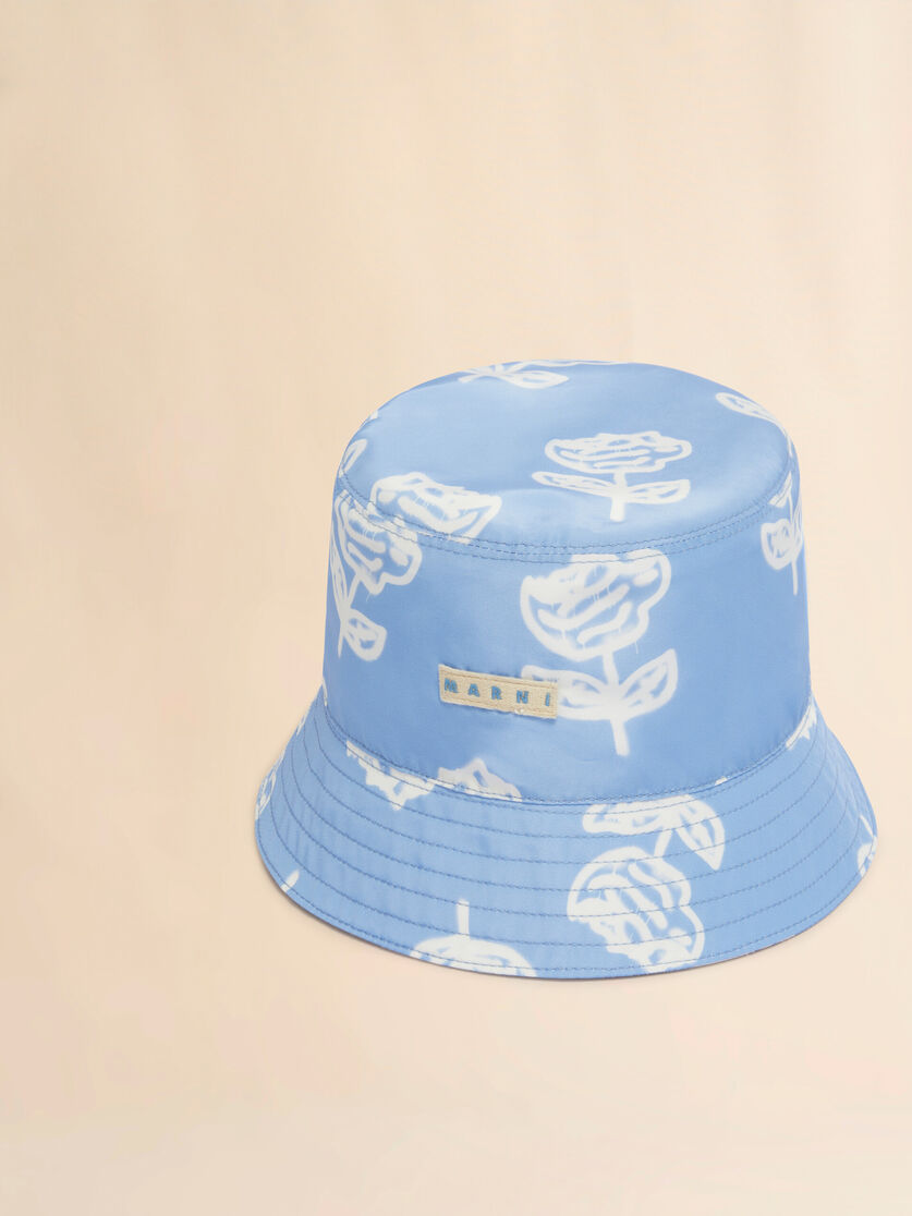 Light blue taffeta bucket hat with Sprayed Roses print - Hats - Image 4